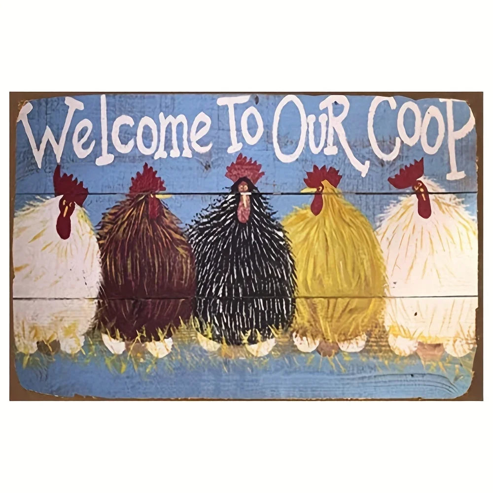 Retro Funny Chicken Farm Metal Sign for Kitchen and Coop