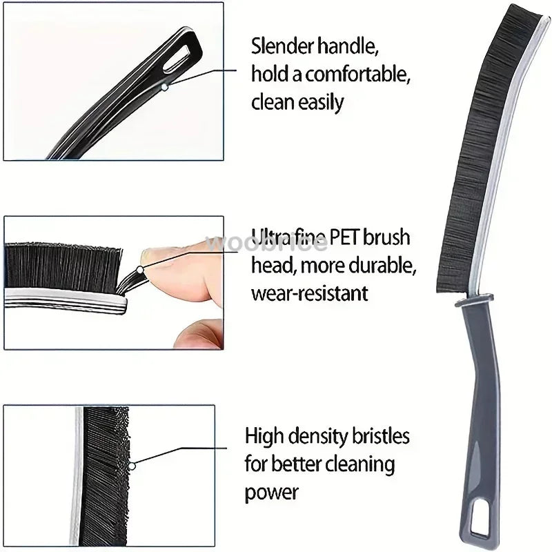 A set of cleaning brushes featuring a slender handle, ultra-fine PET brush head, and high density bristles for effective clea