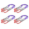 Two heavy duty polyester lifting slings with hooks in gray and purple.