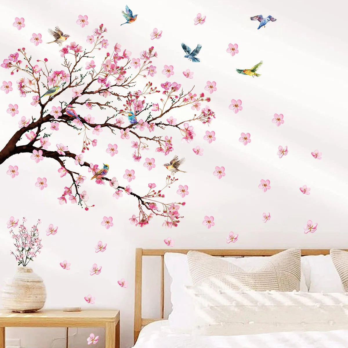 Peach Tree Branches Bird Cage Wall Decal