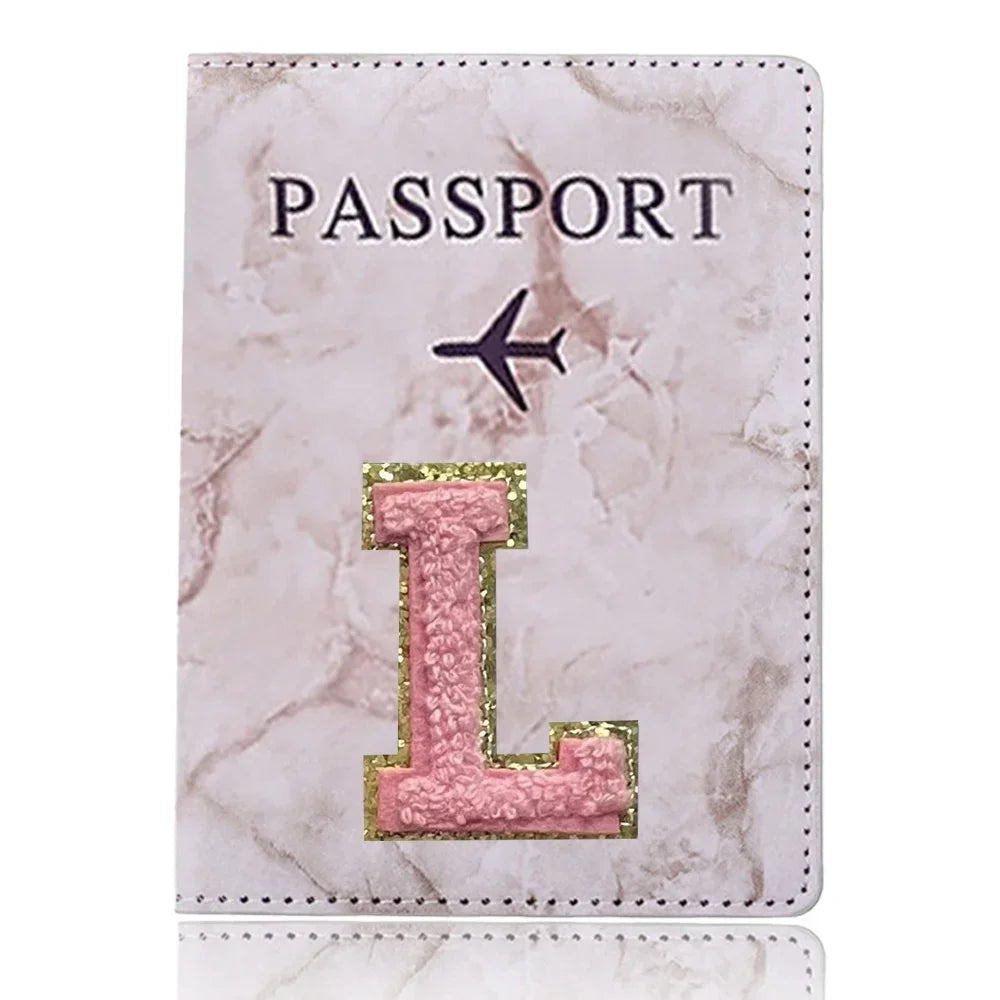 Embroidered Letter Passport Holder with Card Pocket