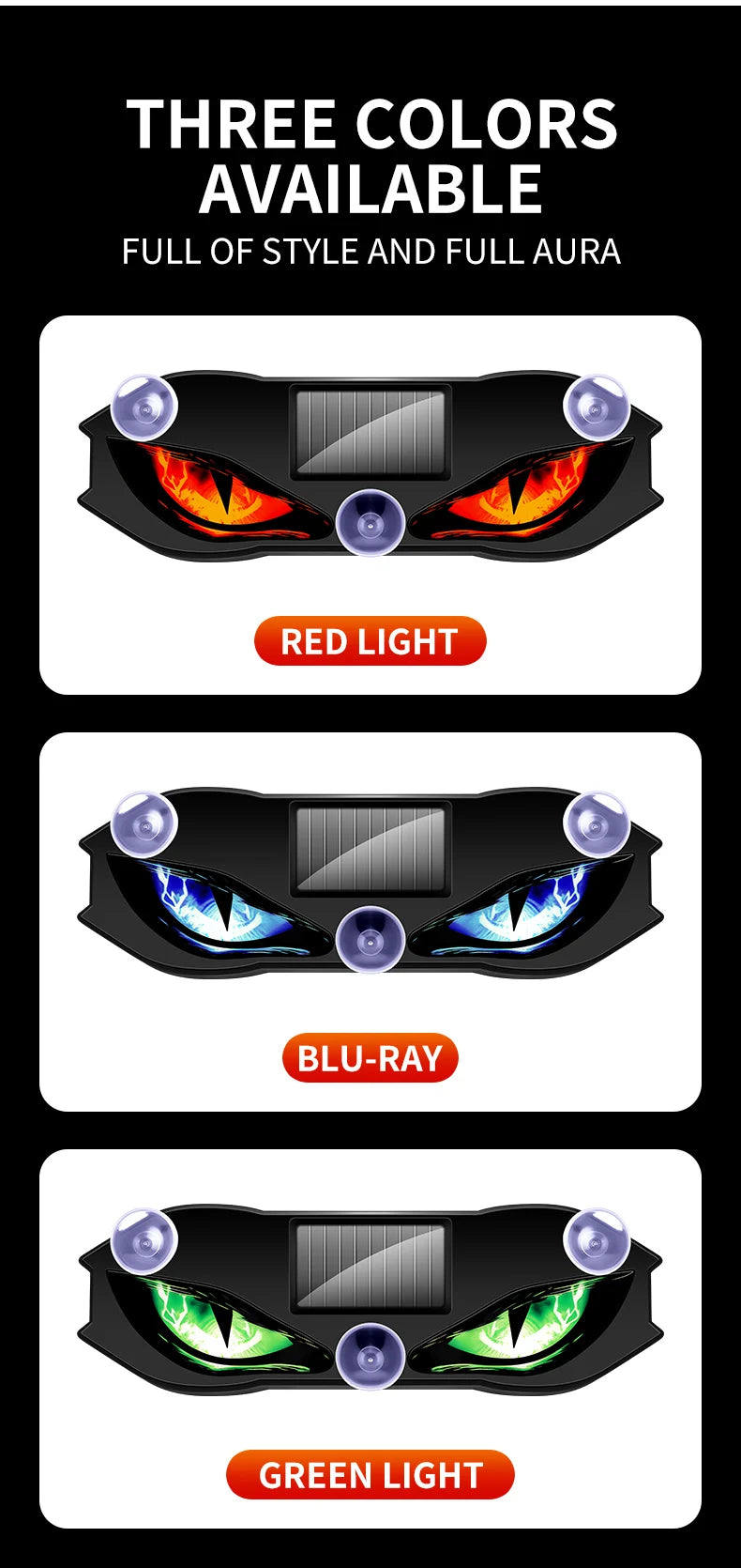 Solar-Powered Demon Eye LED Car Light