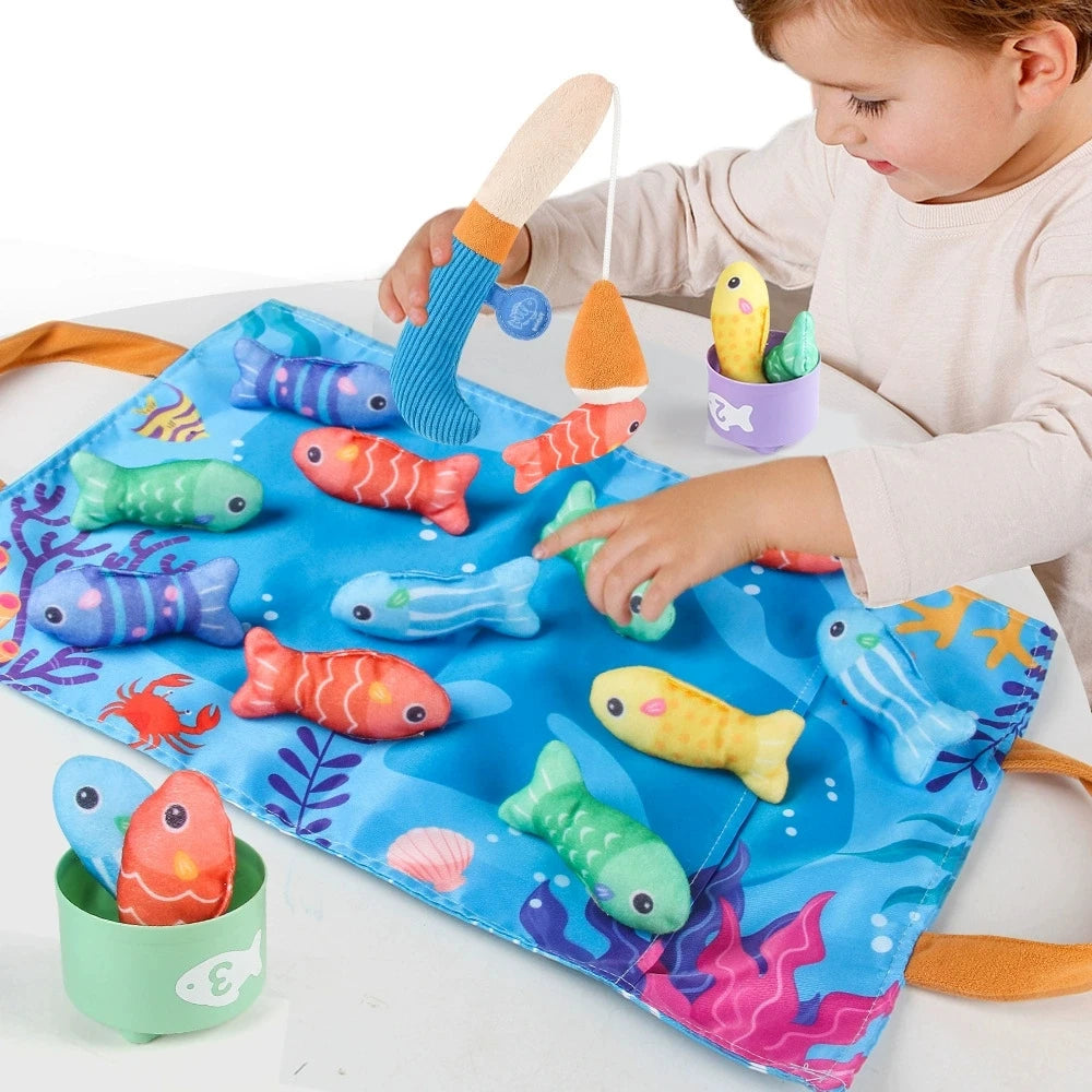 Montessori Cloth Fishing Game with Stacking Cups & Counting Set