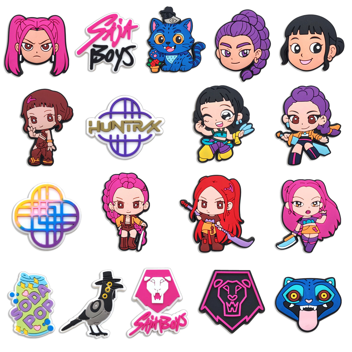 Collection de charms de chaussures de personnages de dessins animés chibi, tirés de la série Spirit Boys.