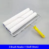 A set of three white paint brush heads and one shelf mounted on an aluminum alloy handle.