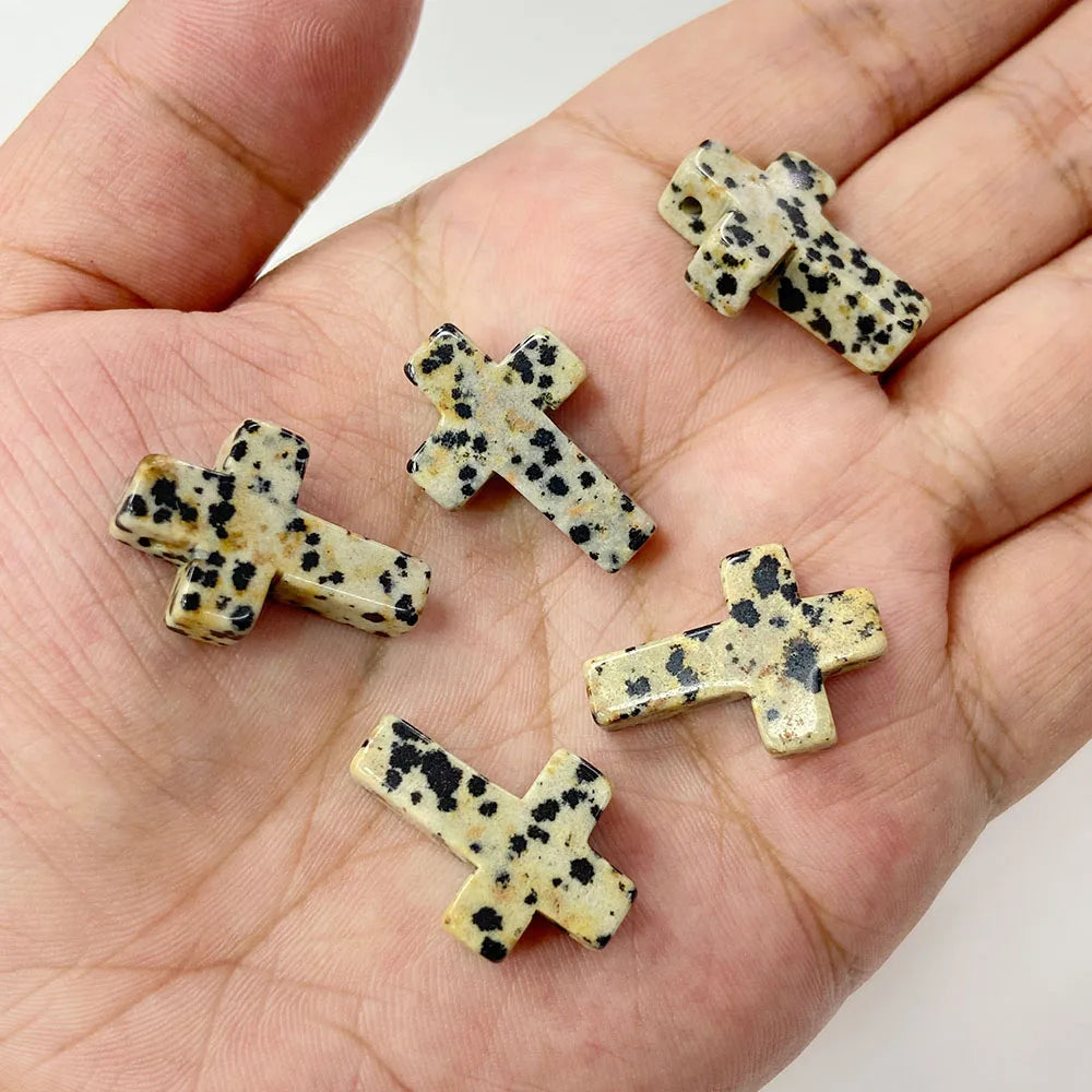 Natural Stone Cross Pendant Charm for Jewelry Making