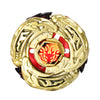 A gold and black alloy battle spinning top with an ornate, flower-like design.
