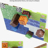 A set of magnetic building blocks showing various colored and textured pieces arranged on a green base plate.