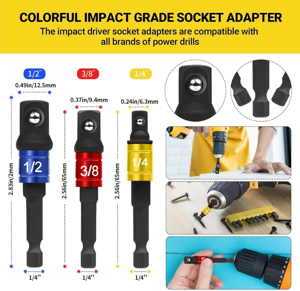 Flexible Right Angle Drill Bit Extension Set with Universal Socket Adapter