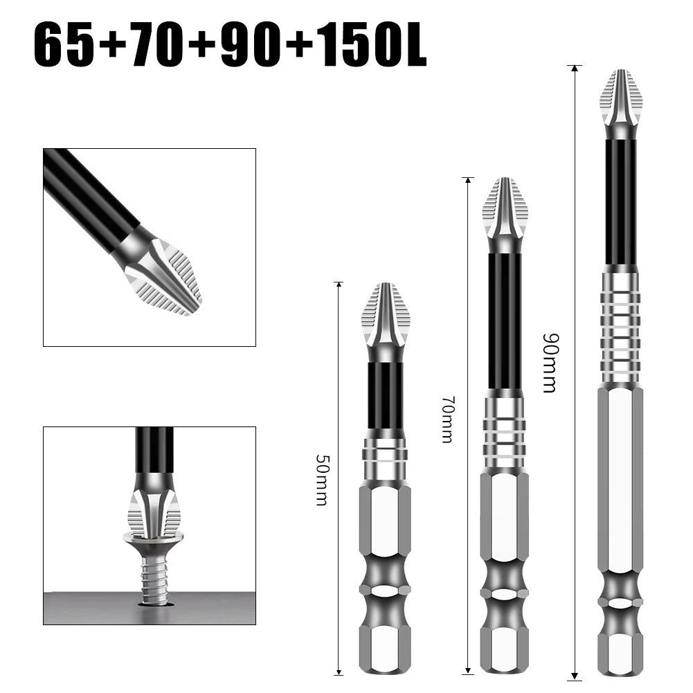 Magnetic Cross Head Screwdriver Bit Set (S2 Steel, Anti-Slip)