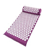 Purple acupressure mat and pillow set with white dots for pain relief and relaxation