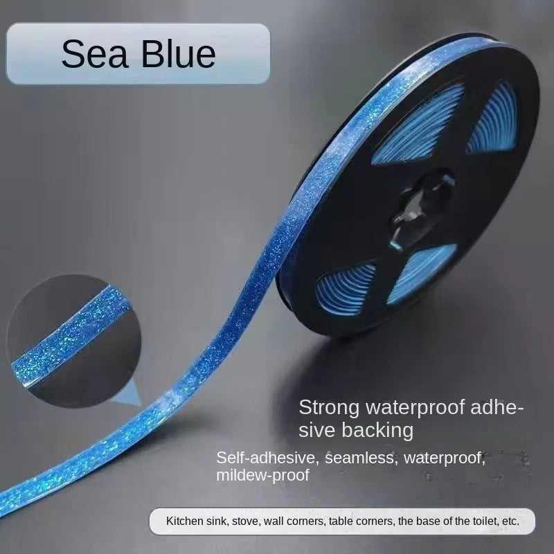 Blue decorative seam strip for tile gaps featuring strong waterproof self-adhesive backing