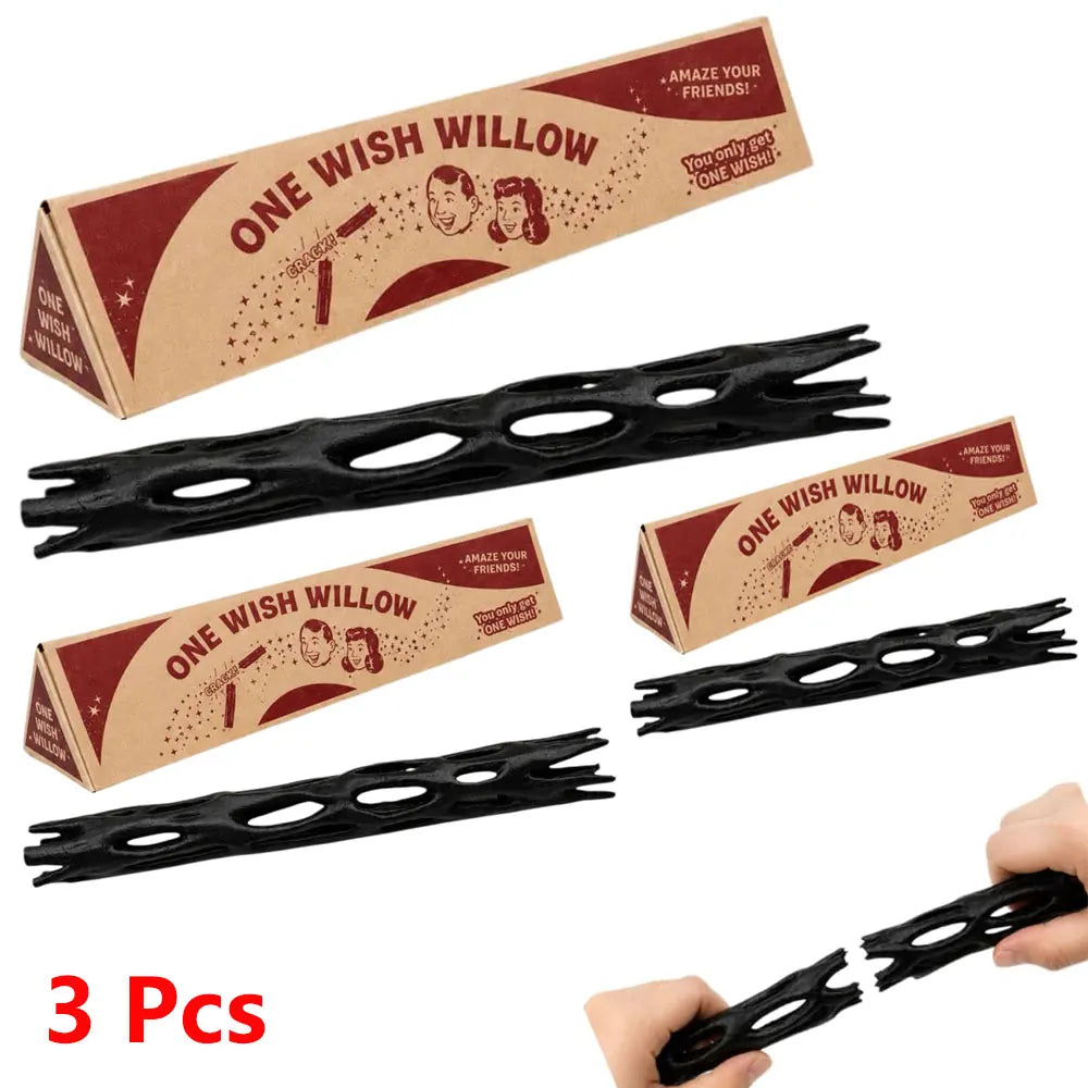 Three black 3D printed willow wish replicas for crafting or decoration