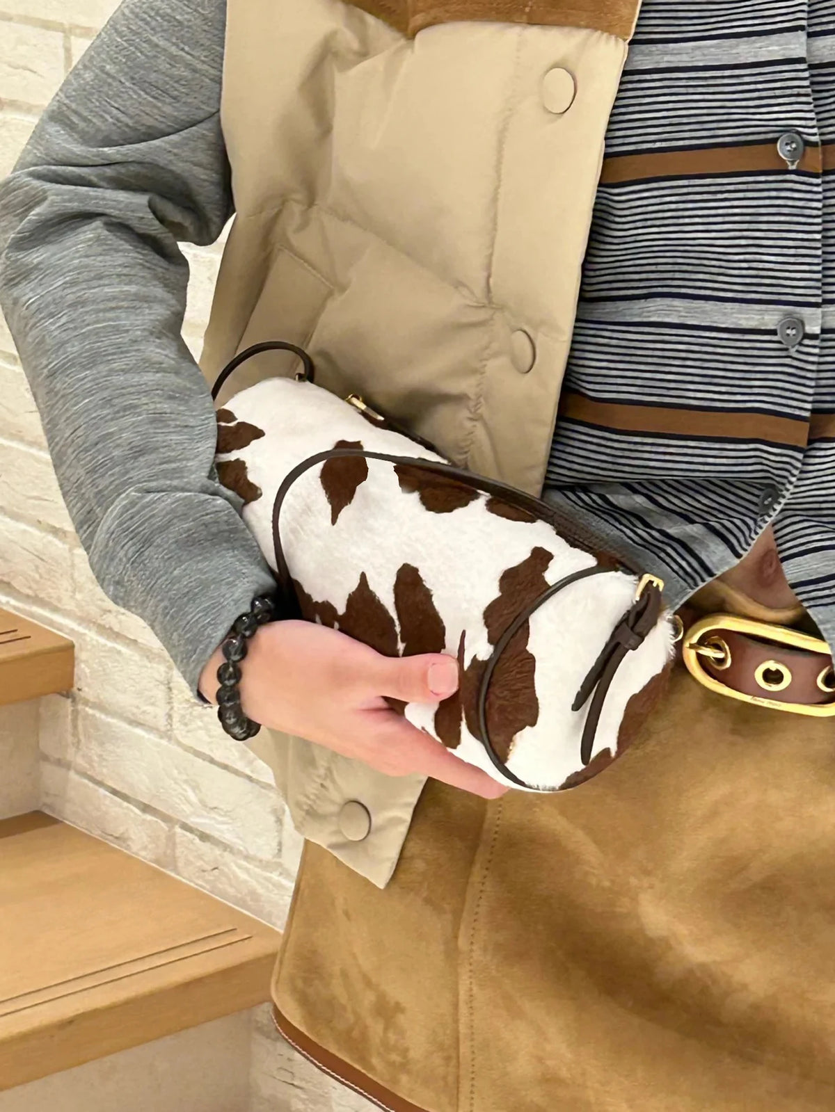 Vintage Y2K Vegetable-Tanned Leather Cylinder Bag
