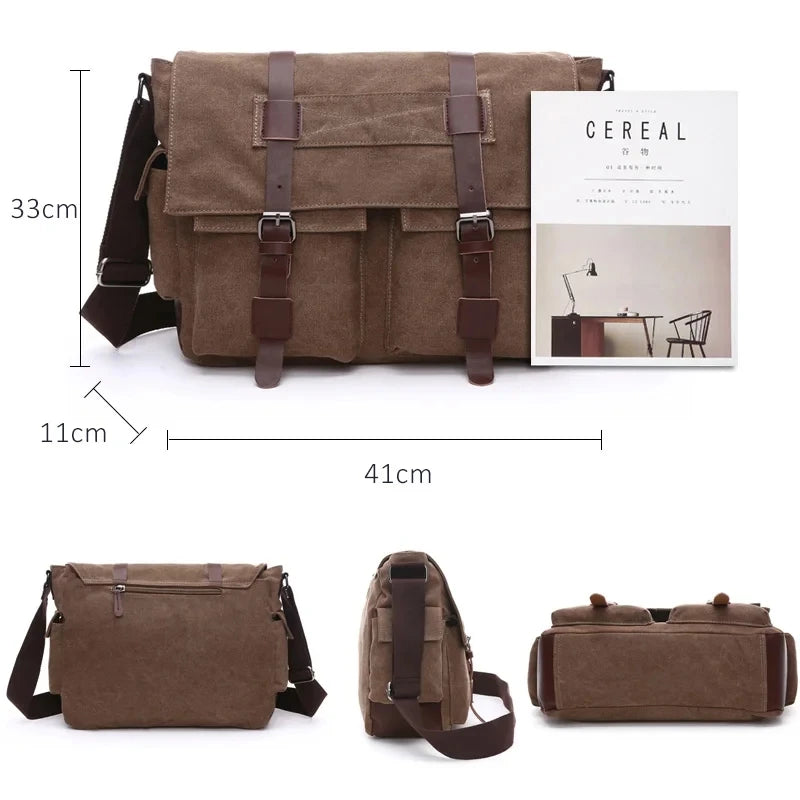 Vintage Canvas Messenger Bag for Men – Retro Crossbody Shoulder Bag