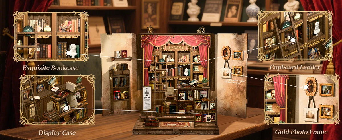 Book Nook DIY Wooden Miniature Kit with LED Lighting