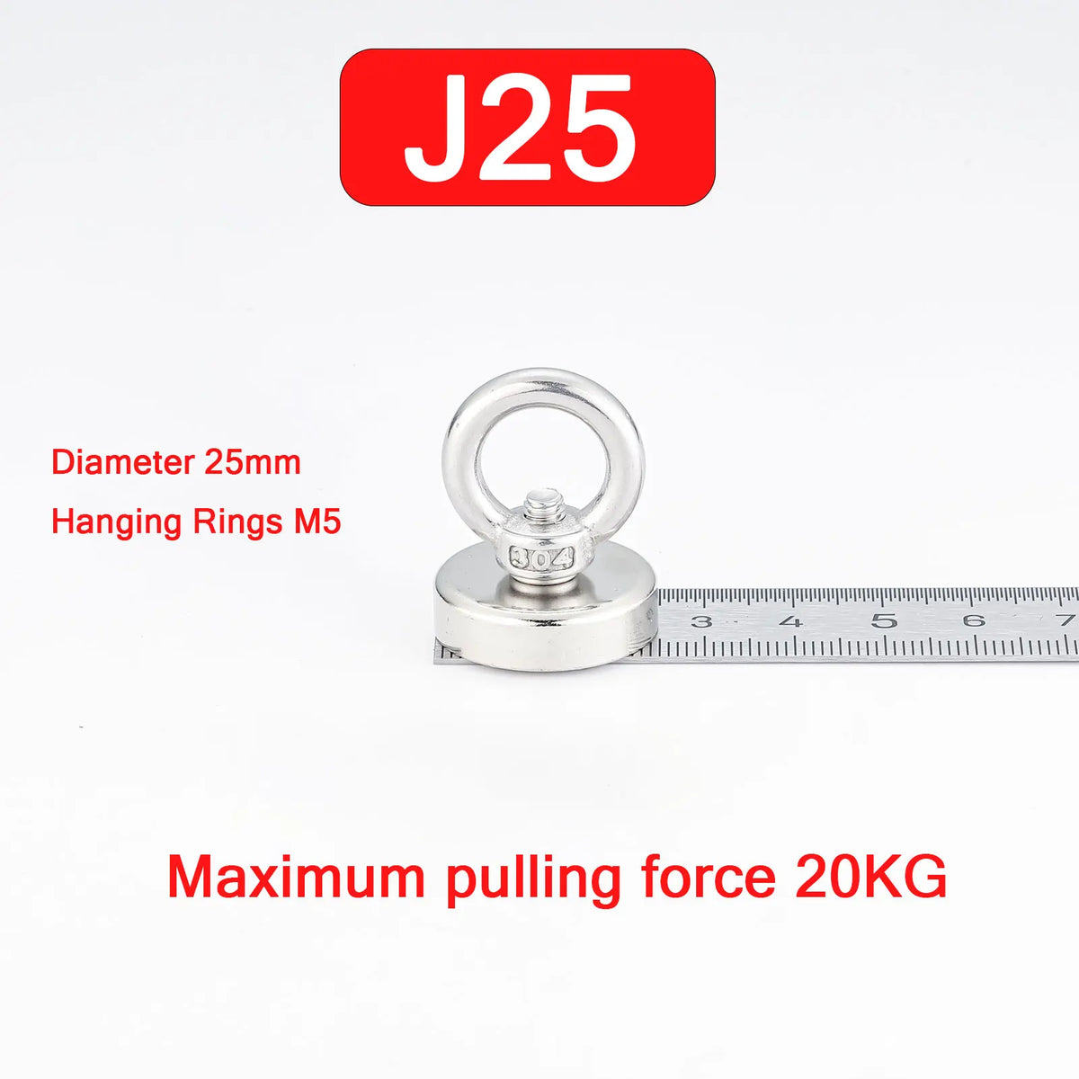 Silberner Hängering mit 25 mm Durchmesser und maximaler Zugkraft von 20 KG