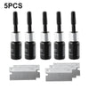 Five black and silver automotive windshield crack repair kits with metal inserts