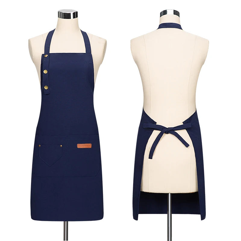 Canvas Cotton Cooking Apron with Adjustable Halter Neck and Large Pockets