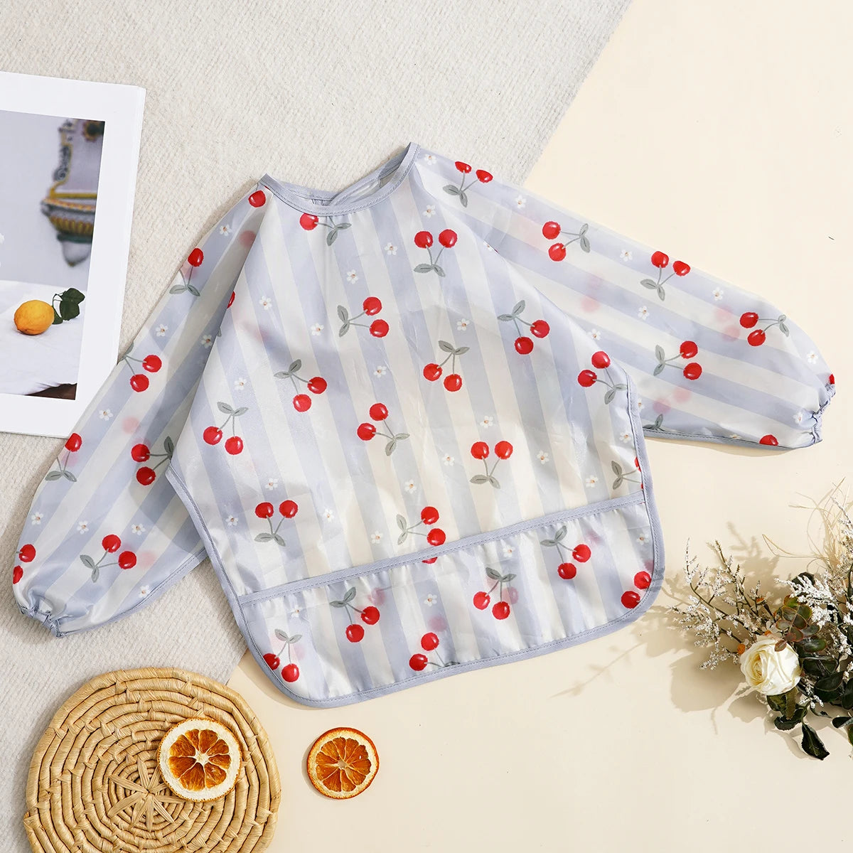 Waterproof Long-Sleeve Baby Bibs with Catch-All Pockets