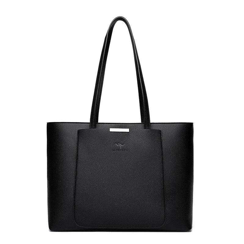 Genuine Leather Tote Bag with Multiple Pockets &amp; Zipper Closure