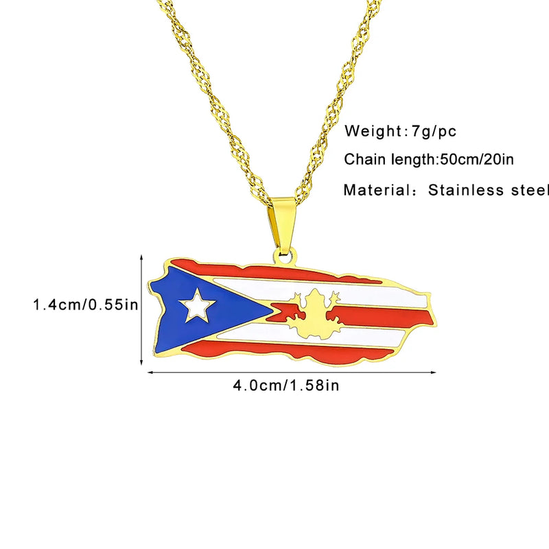 Stainless Steel Puerto Rico Map Pendant Necklace