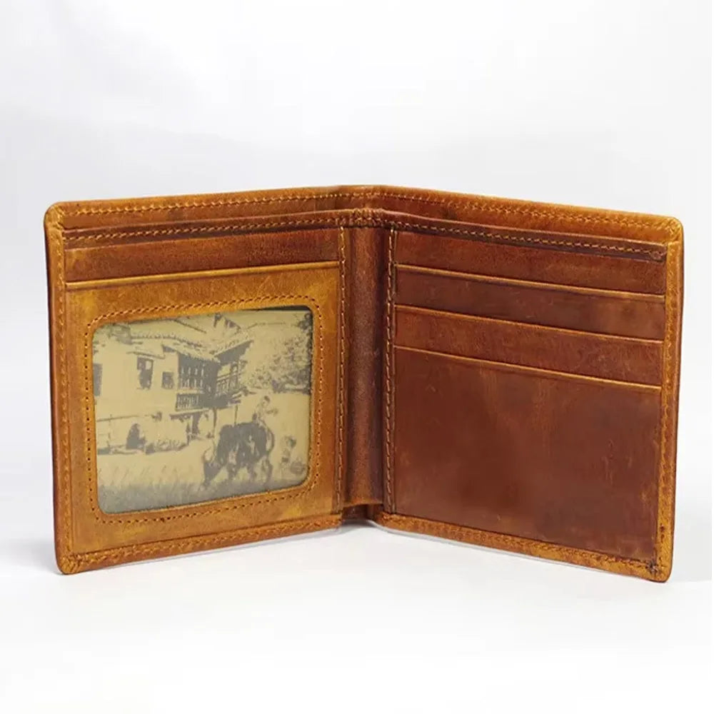 Portefeuille Bifold en Cuir de Vache Embossé Vintage