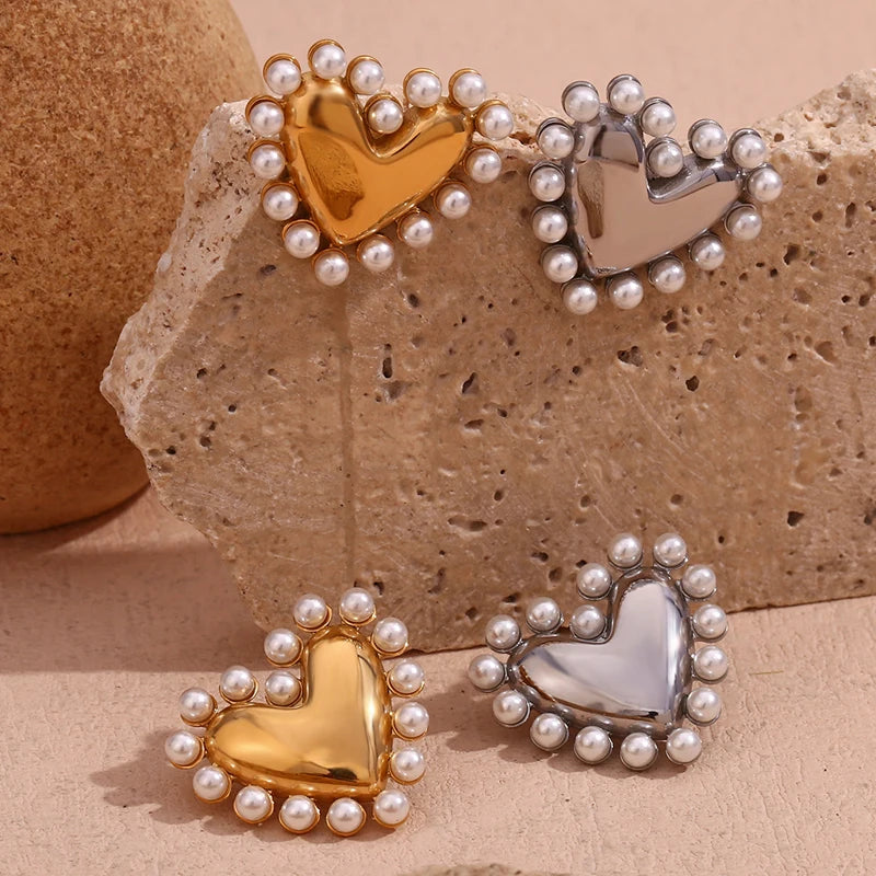 Pearl Heart Drop Earrings