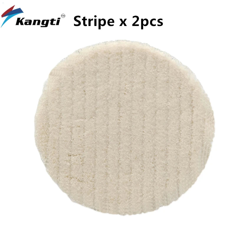 A circular beige car polishing wool pad with a foam backing for scratch removal.