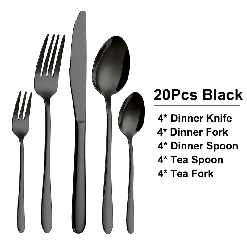 Juego de Cubiertos Elegante de Acero Inoxidable Negro