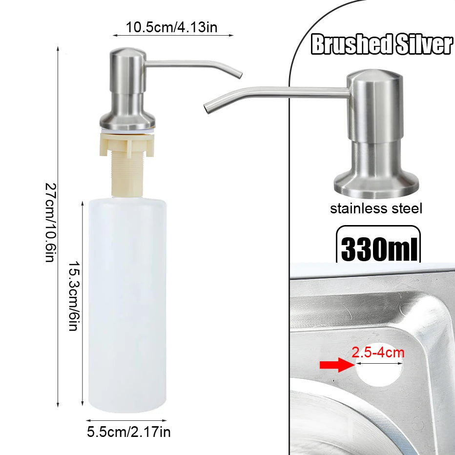 Built-In Kitchen Sink Soap Dispenser with Stainless Steel Pump