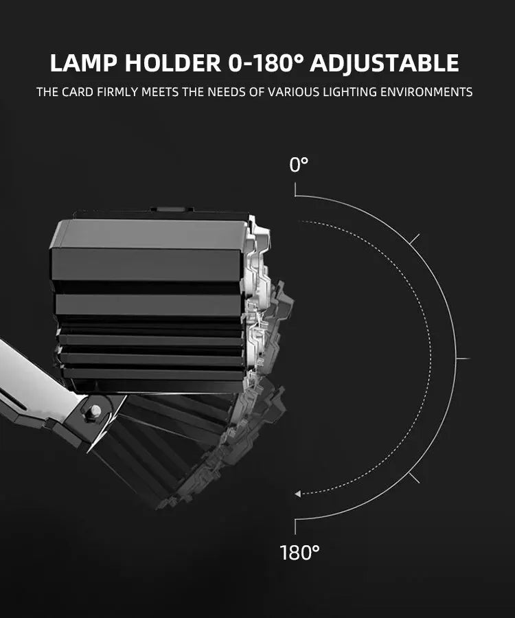 A black lamp holder with an adjustable 0-180 degree joint demonstrating its flexibility for various lighting environments.