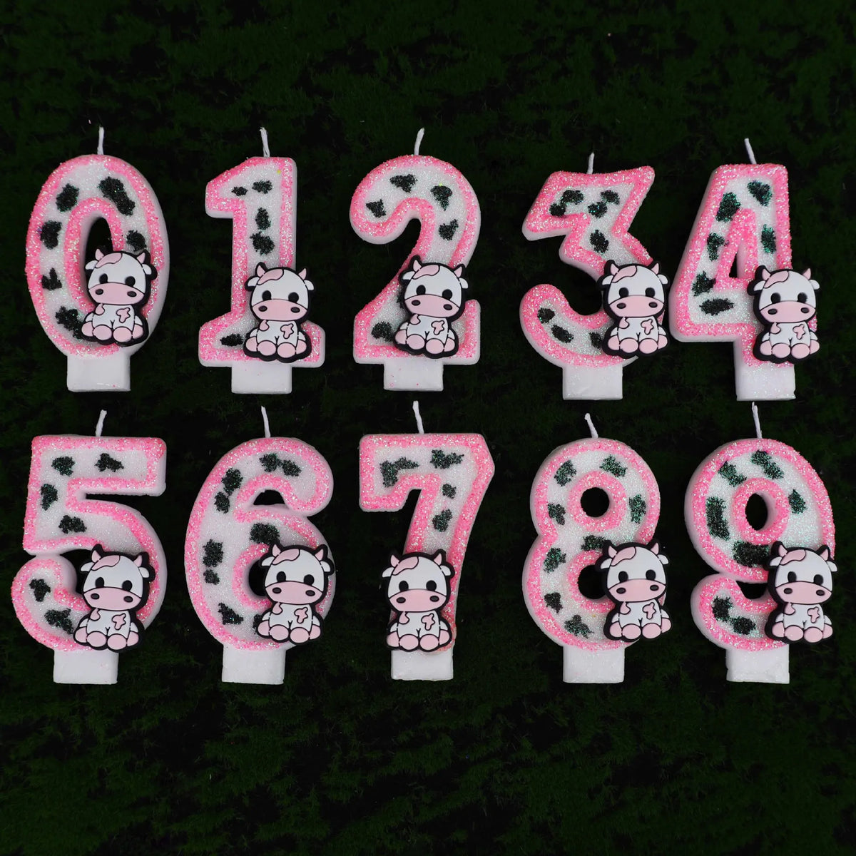 Cow Print Number Candles with Glitter Finish