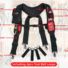 A black magnetic tool belt featuring removable holders, tape measure, and various tool loops.