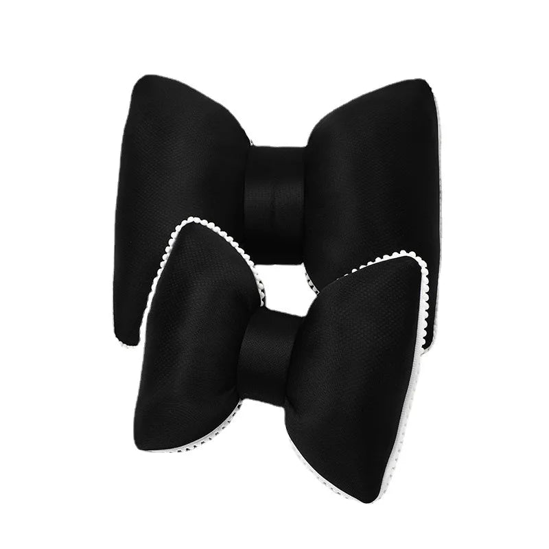 Black silky bow car headrest pillow with waist cushion set