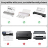 A product image showing compatibility with various portable thermal printers and examples of compatible paper.
