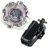 A Beyblade starter set featuring a silver gyroscope and a pink phoenix wing piece.