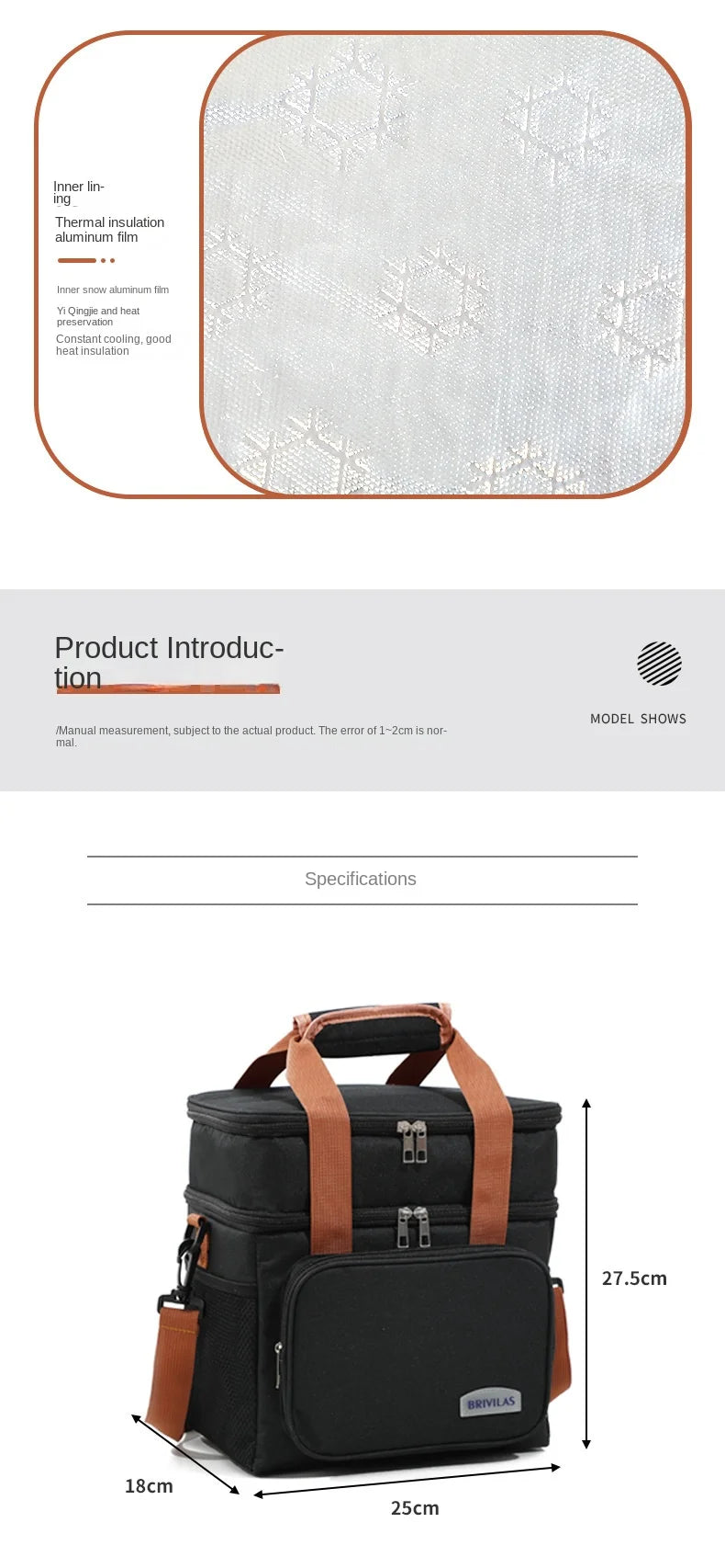Insulated Double-Decker Lunch Bag with Leakproof Lining