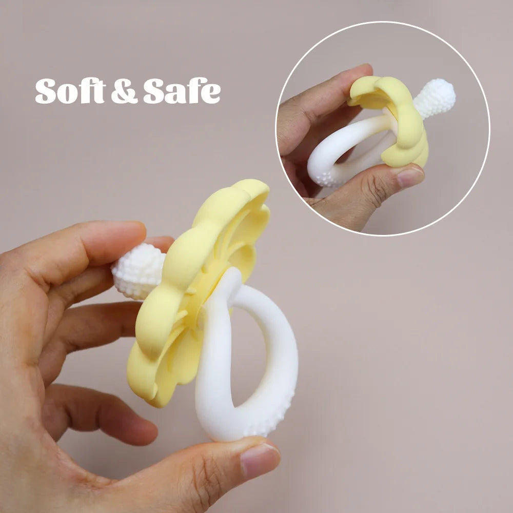 Flower-Shaped Silicone Baby Teether with Easy-Grasp Handle