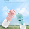 Two clear and pink/blue portable bottles for easy water and food integration shown outdoors