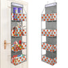 A tall, vertical over-the-door hanging organizer with clear compartments for storing various items.