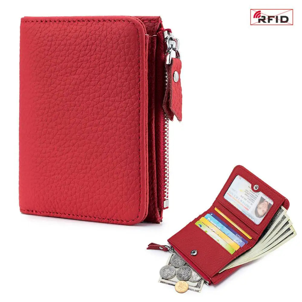 Women's Genuine Leather Slim Bifold Wallet with RFID Protection