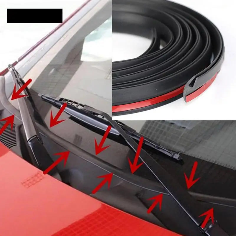 Flexible rubber windshield seal strip installed on a car window, showing its application and structure.