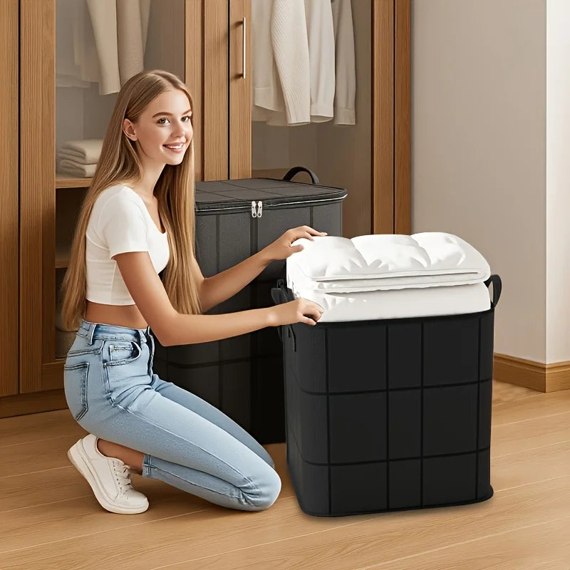 Foldable Large-Capacity Clothes Storage Bag with Handles and Double Zipper