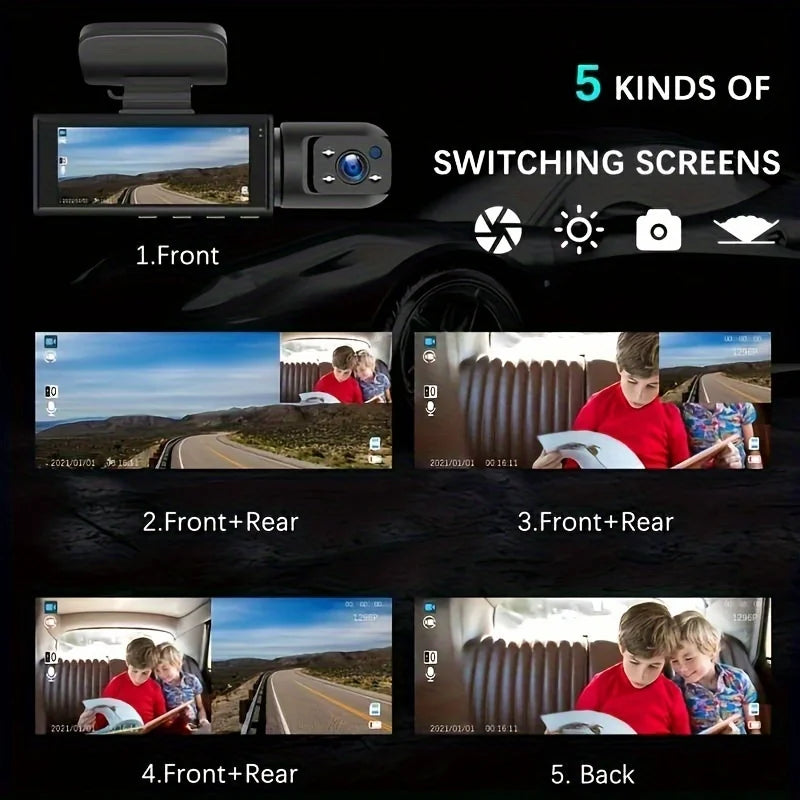 Dual Lens Car Dash Camera with Night Vision