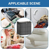 A gray foldable wardrobe storage bag with a double zipper shown in various applicable scenes.