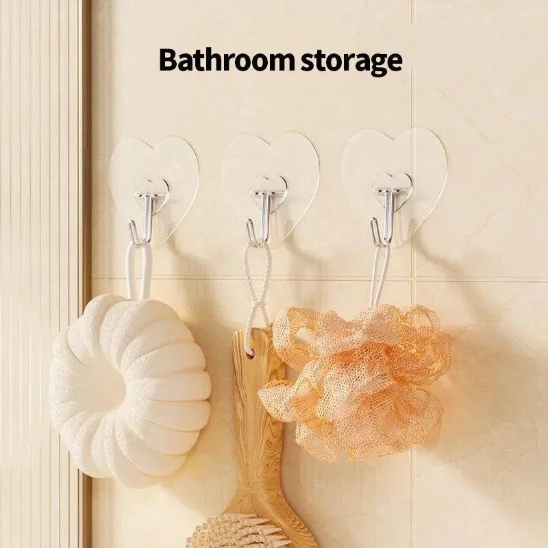 Heart-Shaped Self-Adhesive Hooks (Set of 6) – No-Drill, Multi-Purpose Transparent Hangers