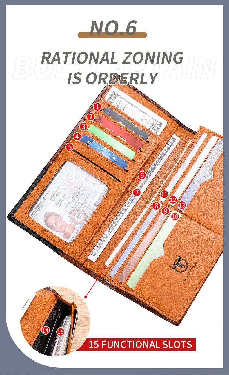 Men's Genuine Leather RFID Blocking Long Wallet with Card Holder