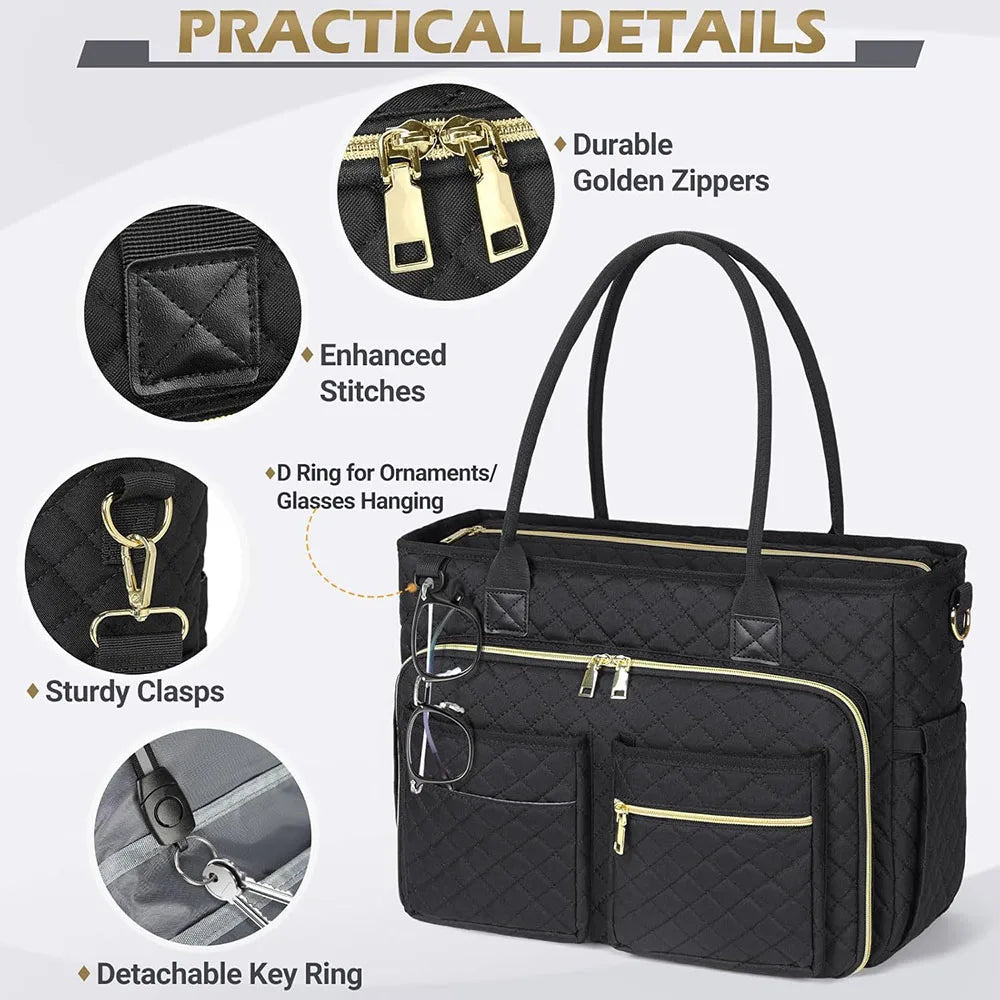 15.6 Inch Laptop Tote Bag for Women with Multiple Pockets