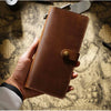 Vintage Leather Long Bifold Wallet with Snap Closure